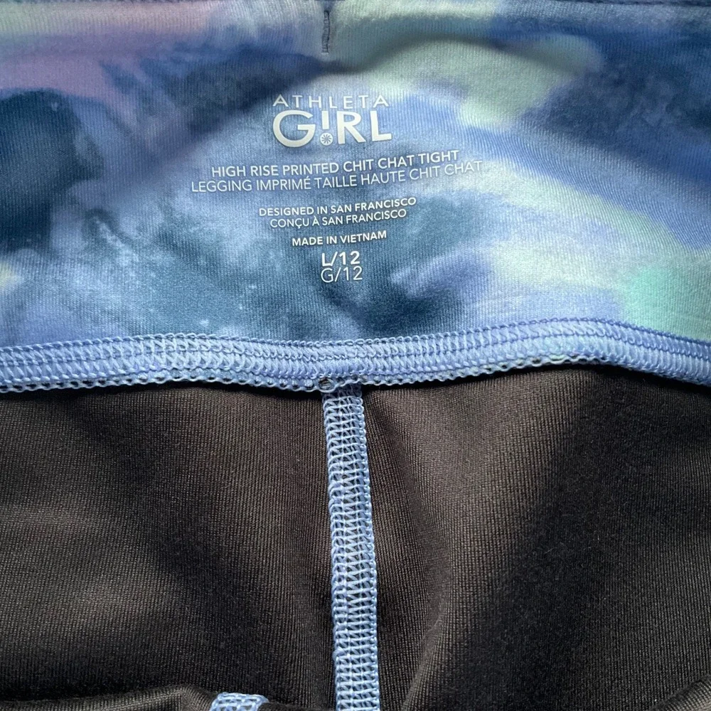 Athleta Girl High Rise Printed Chit Chat Tight Blue Purple Abstract Leggings L12
